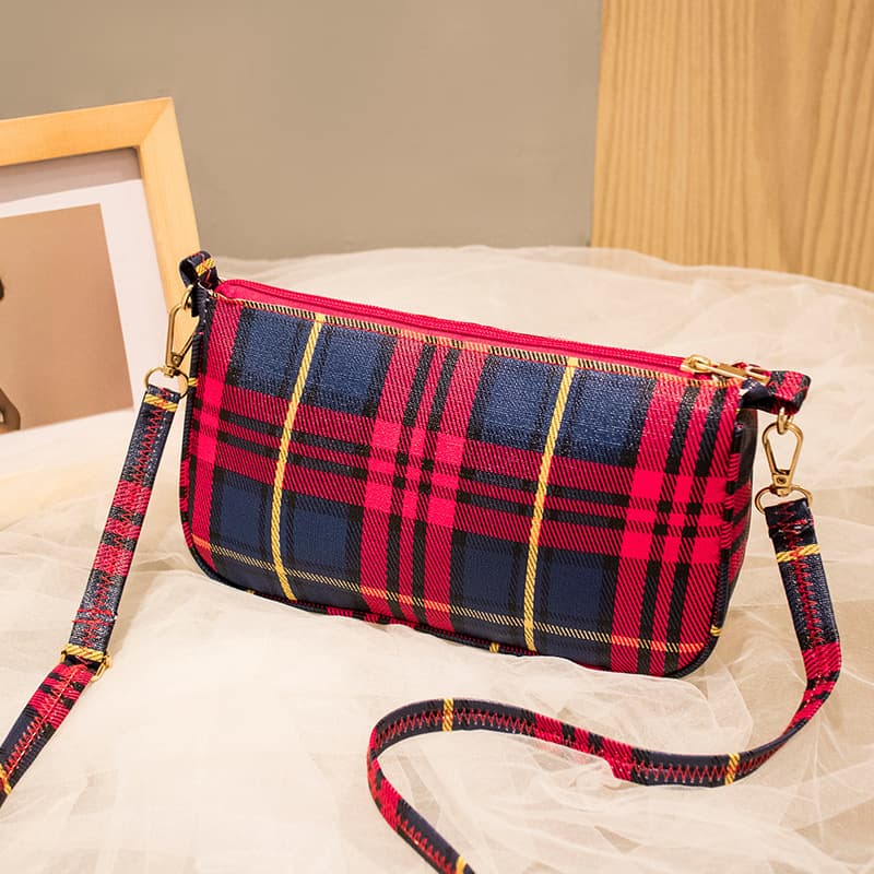 Bolsa de hombro con estampado a cuadros y gran capacidad