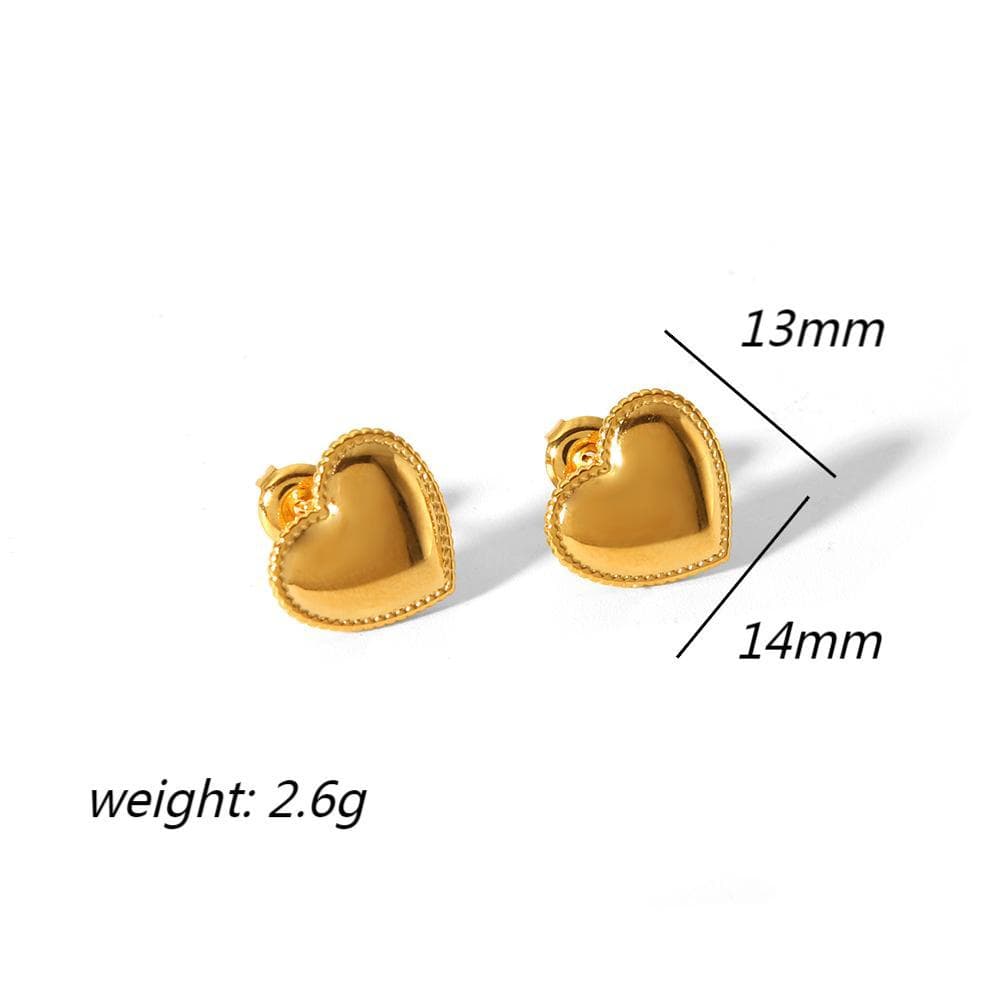 Aretes de corazón de acero titanio, chapado en oro 18K
