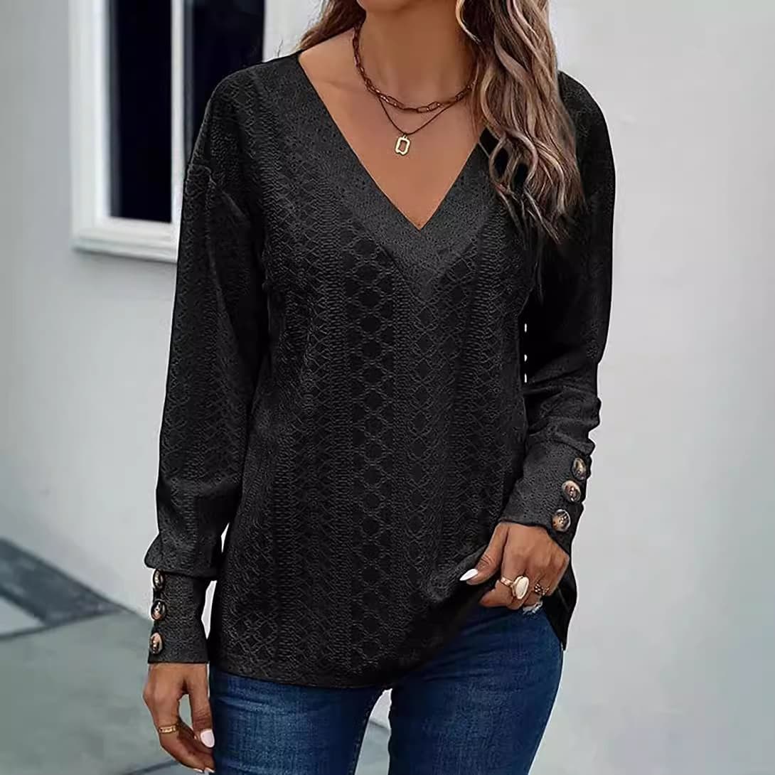 Remera con escote V, mangas caídas y botones