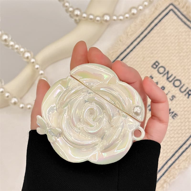 Funda de camelia blanca nacarada con cordón