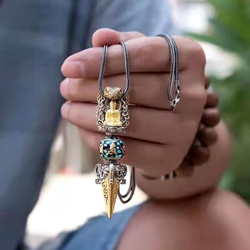 Collar mantra rotativo cuentas turquesas vajra unisex