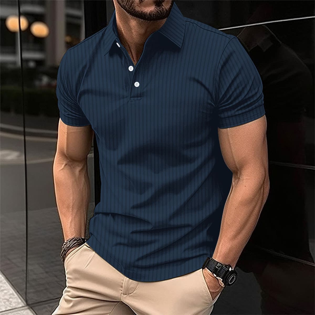 Polo deportivo con rayas verticales y elastano