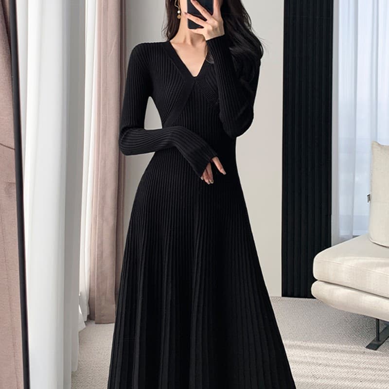 Vestido tejido retro estilo Hong Kong con falda plisada