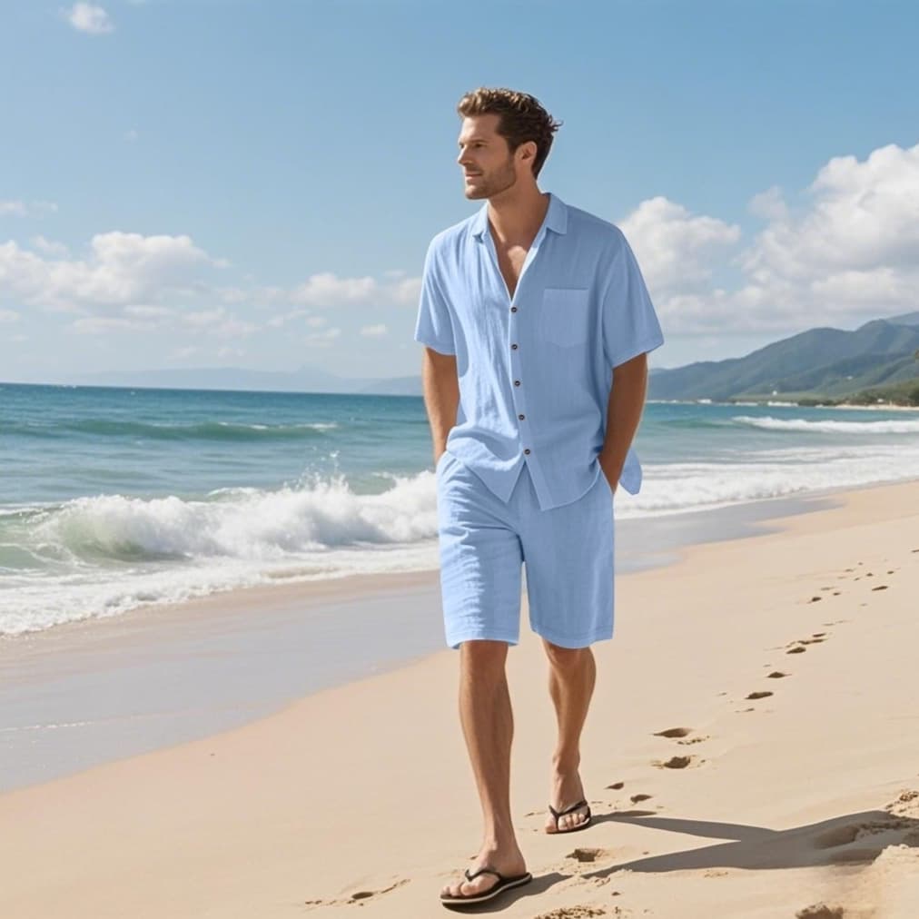 Traje de playa de lino transpirable con pantalón corto