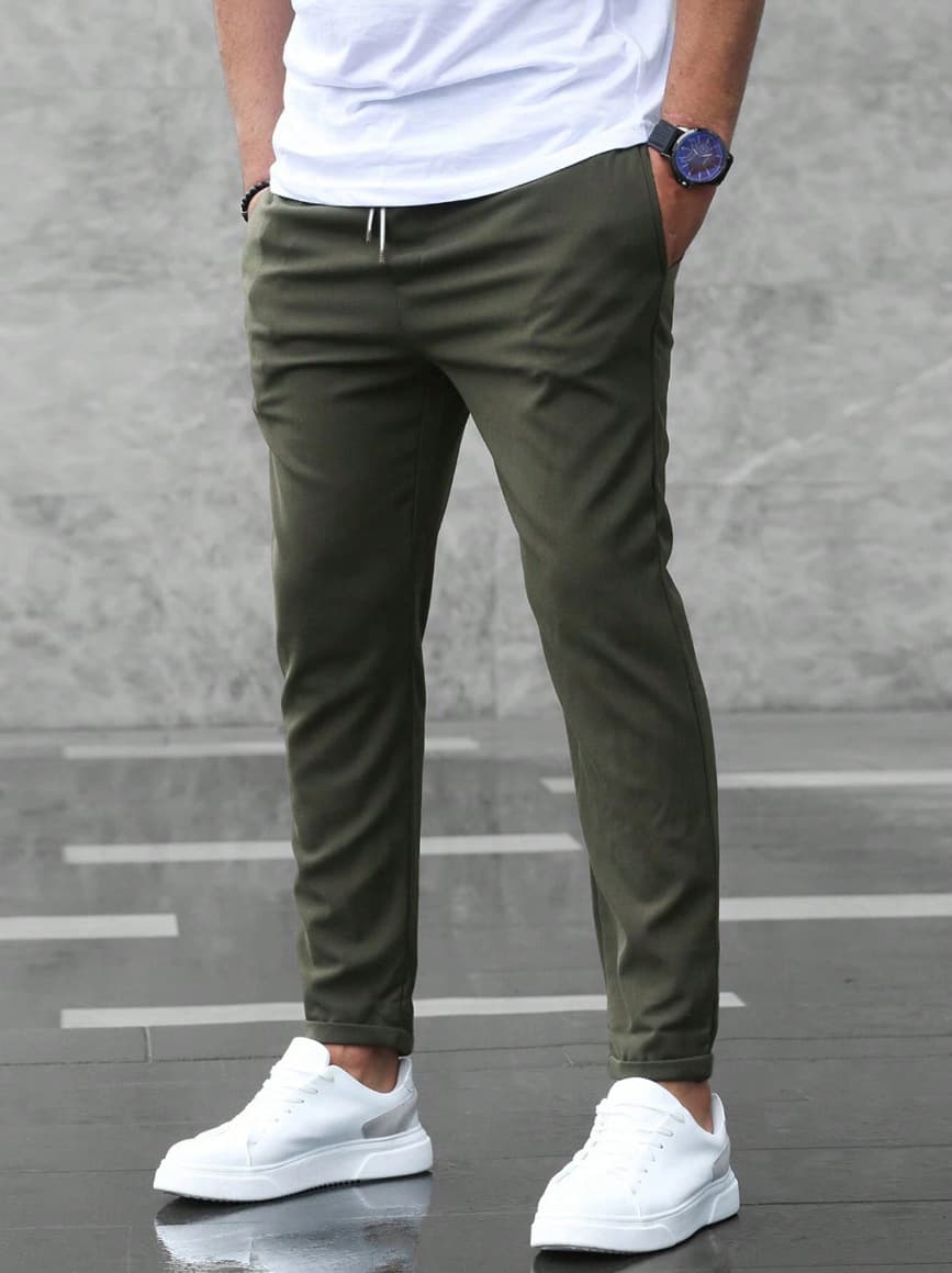Pantalones ajustados con cordón, corte lápiz moderno