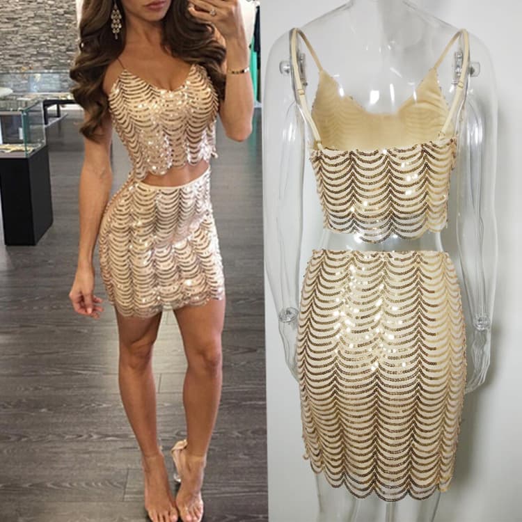 Conjunto de vestido con lentejuelas efecto onda