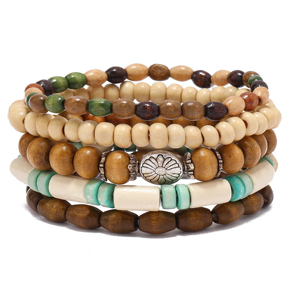 Pulsera de madera con cinco piezas y motivo floral