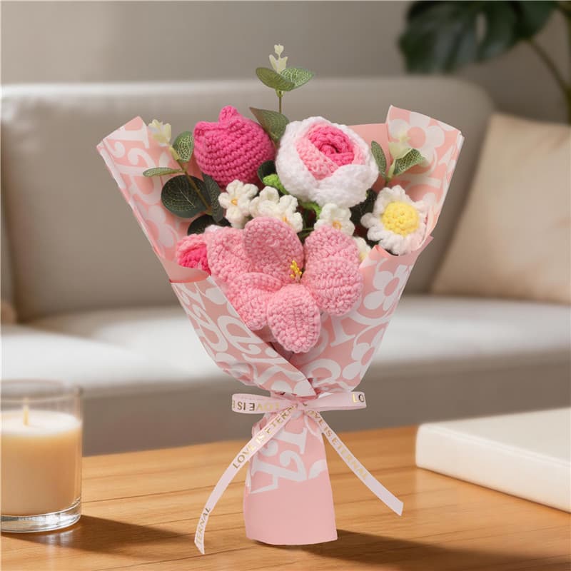 Ramo de flores tejidas a crochet, regalo floral eterno