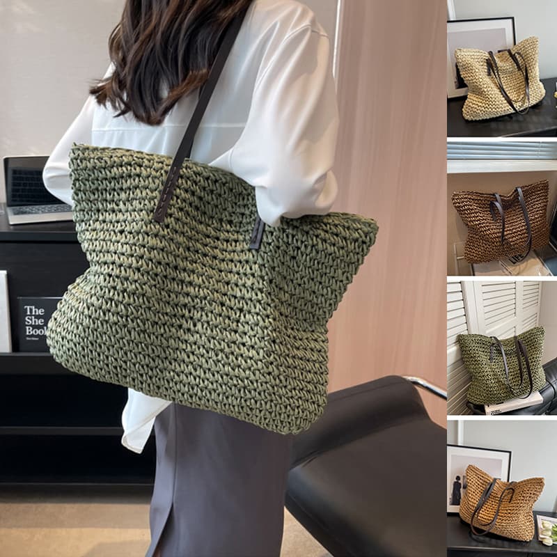 Bolsa tejida de hombro para playa con cremallera