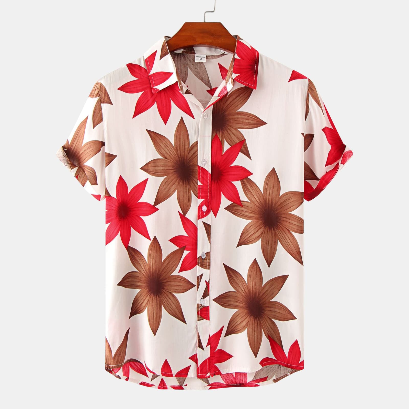 Camisa estampada floral de manga corta para hombre