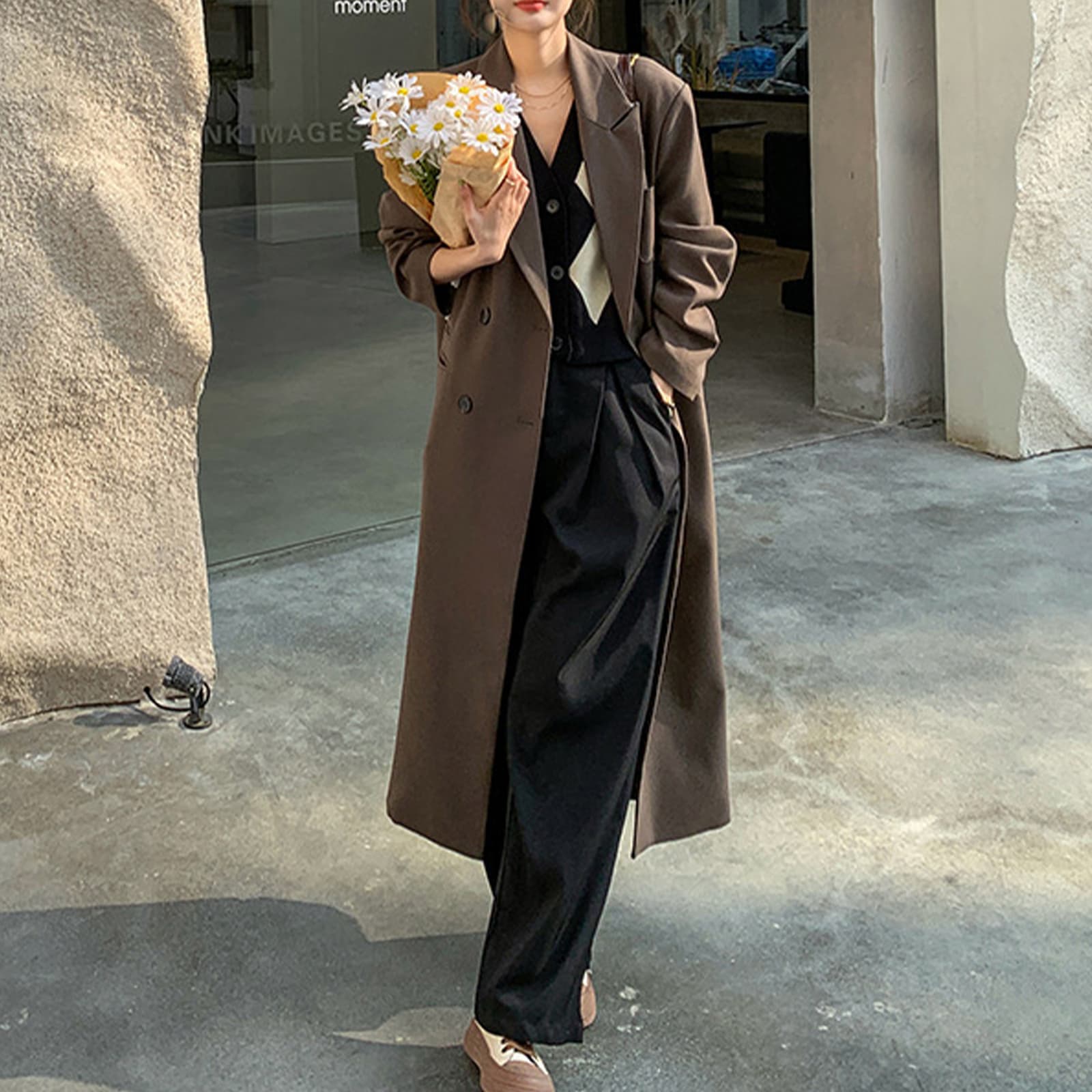 Abrigo trench largo estilo británico para mujer