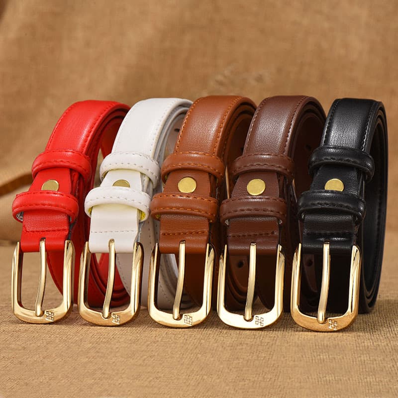 Cinturón de cuero con hebilla doble anillo estilo retro