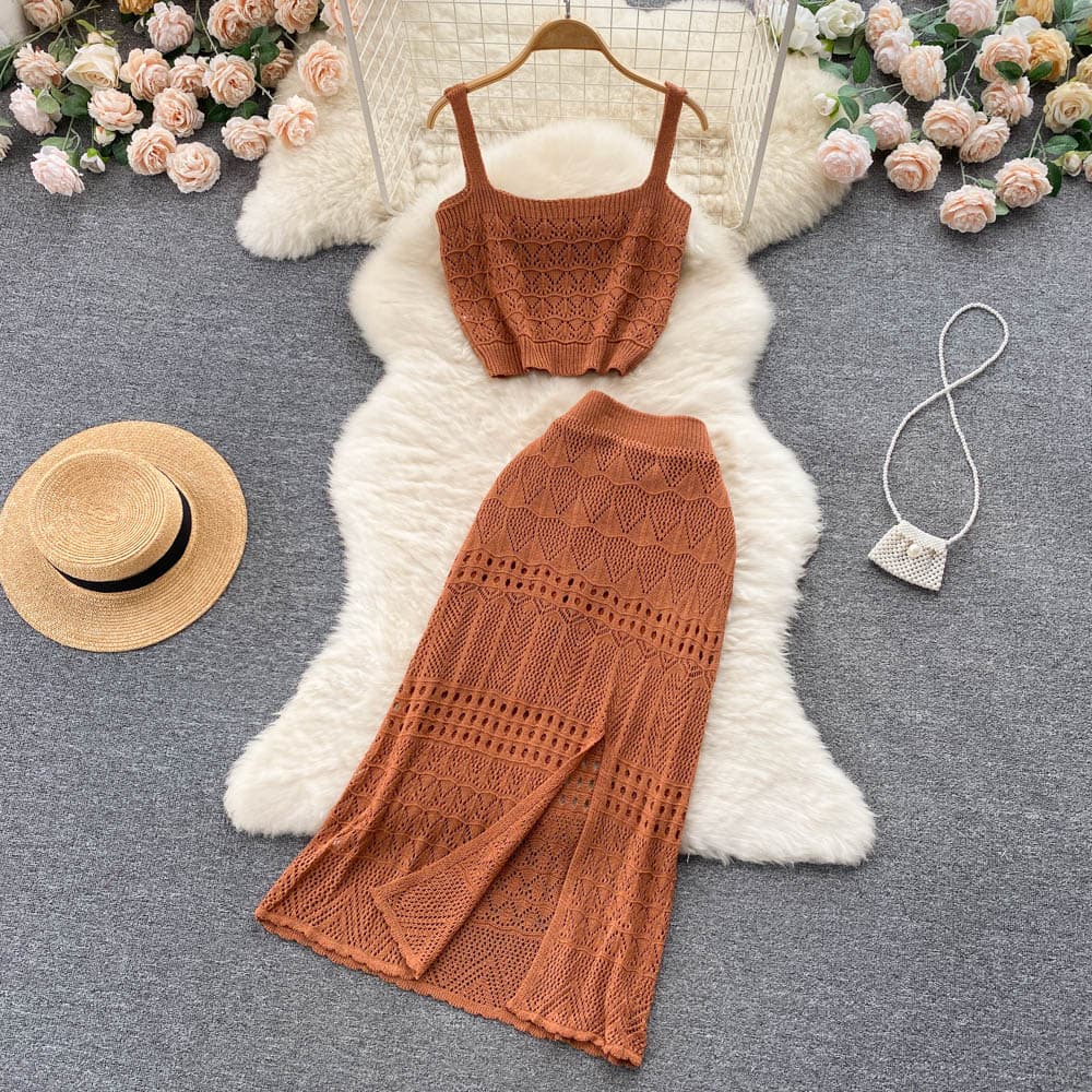 Conjunto de camisola y falda con diseño mesh para mujer