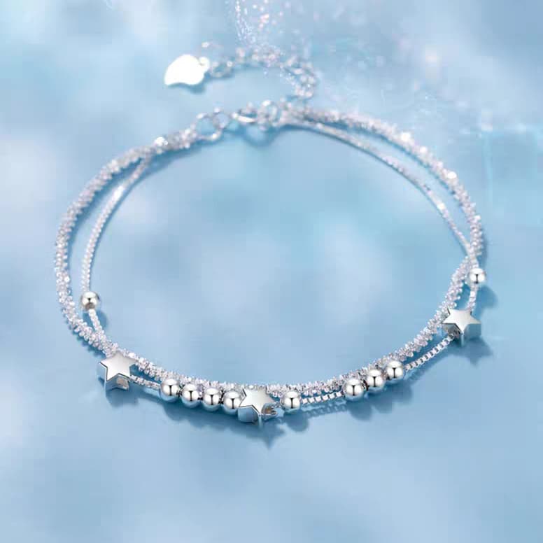 Pulsera de plata con cristales doble capa