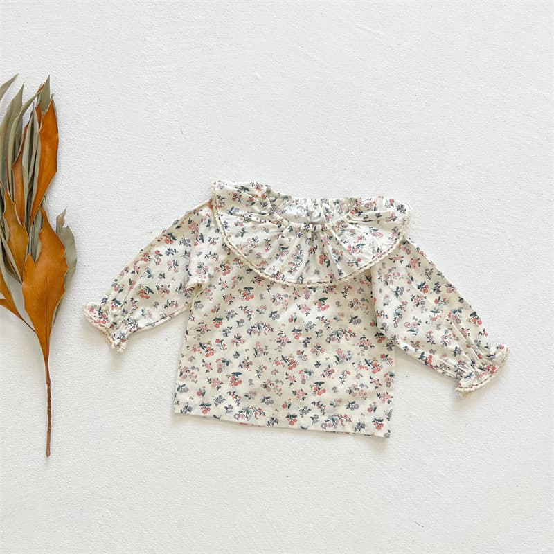 Camisa con solapa para niña, manga larga y diseño floral