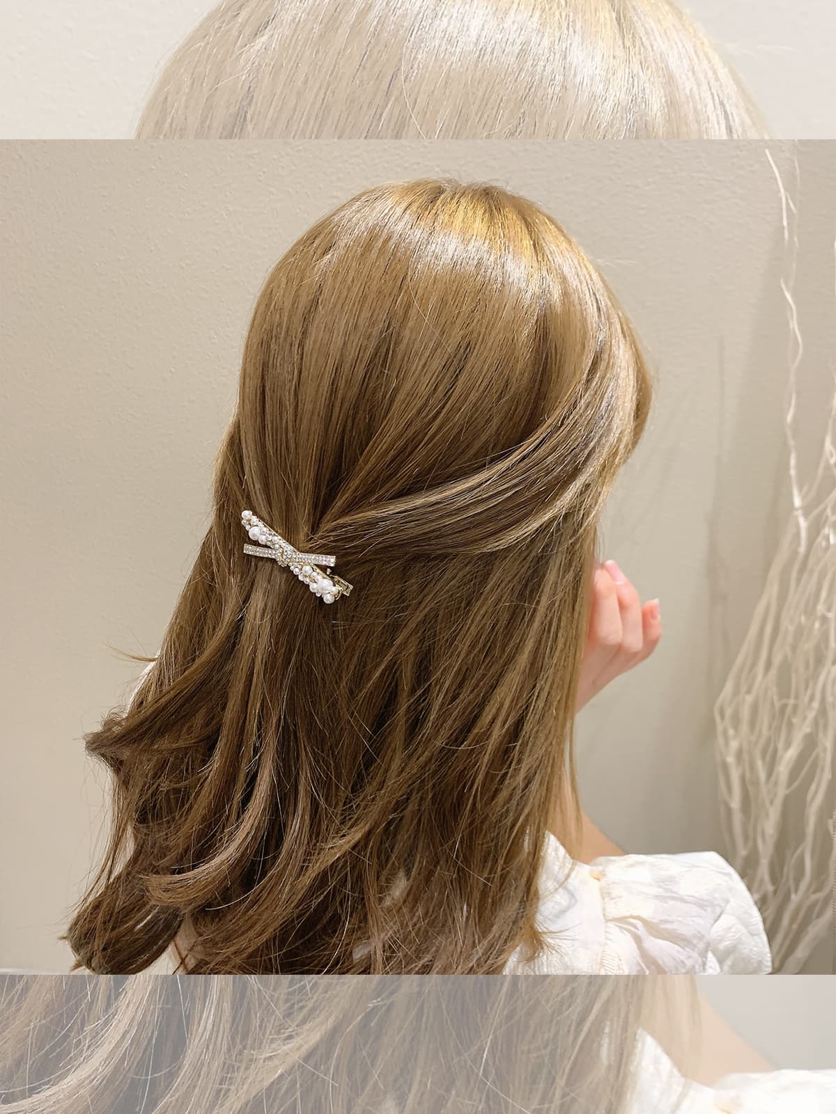 Pasador de cabello con perla de corazón y diamantes