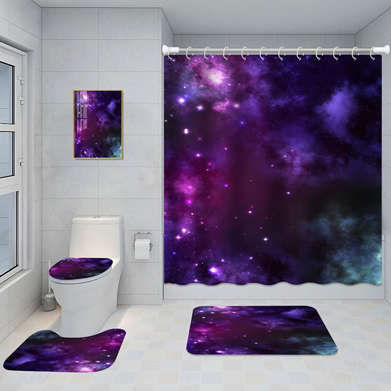 Juego de baño con cortina impermeable y tapetes