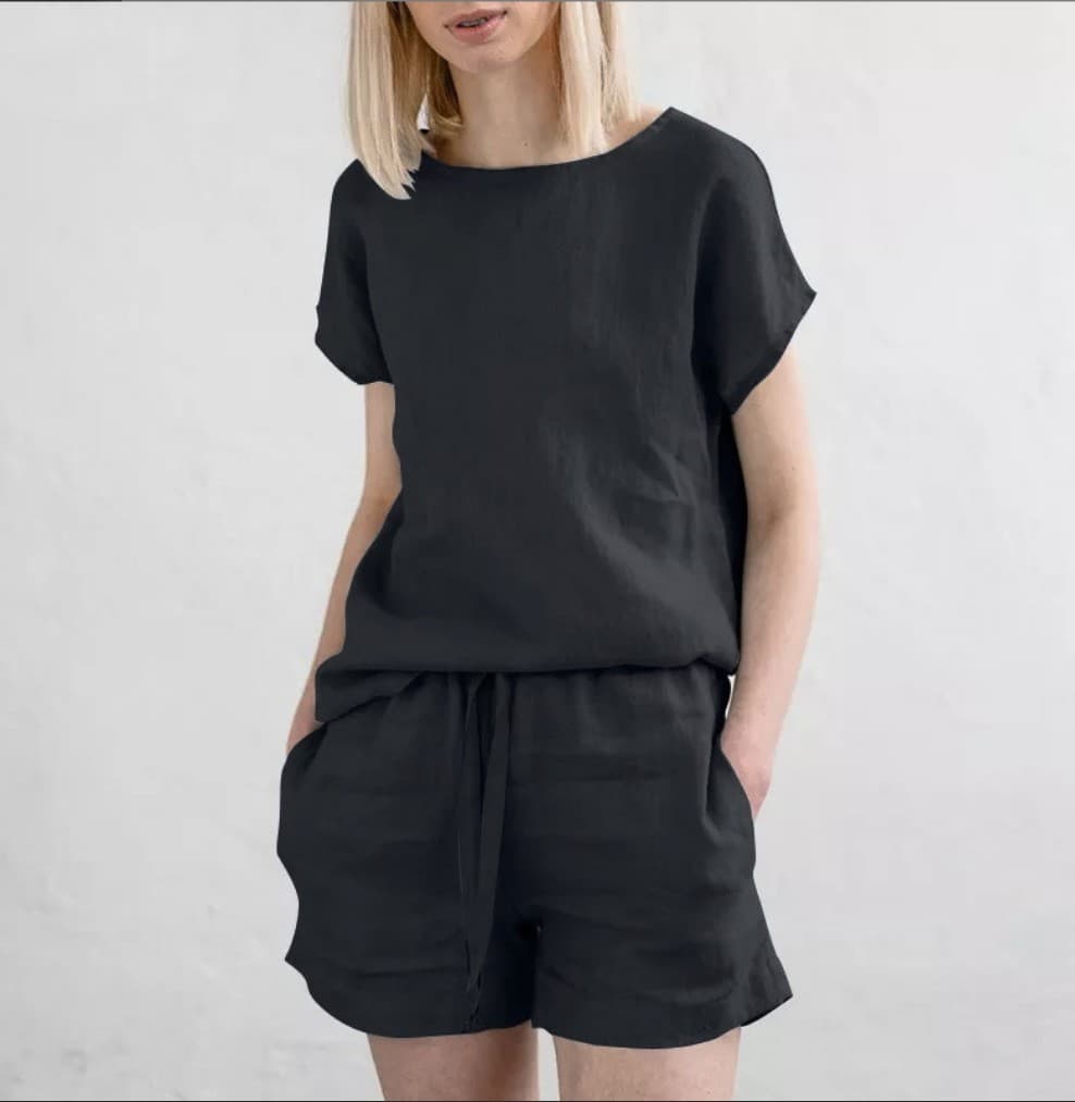 Conjunto de blusa y shorts de algodón y lino, estilo retro