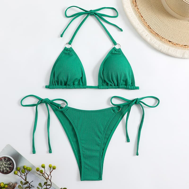 Bikini mujer cuello anudado liso elástico