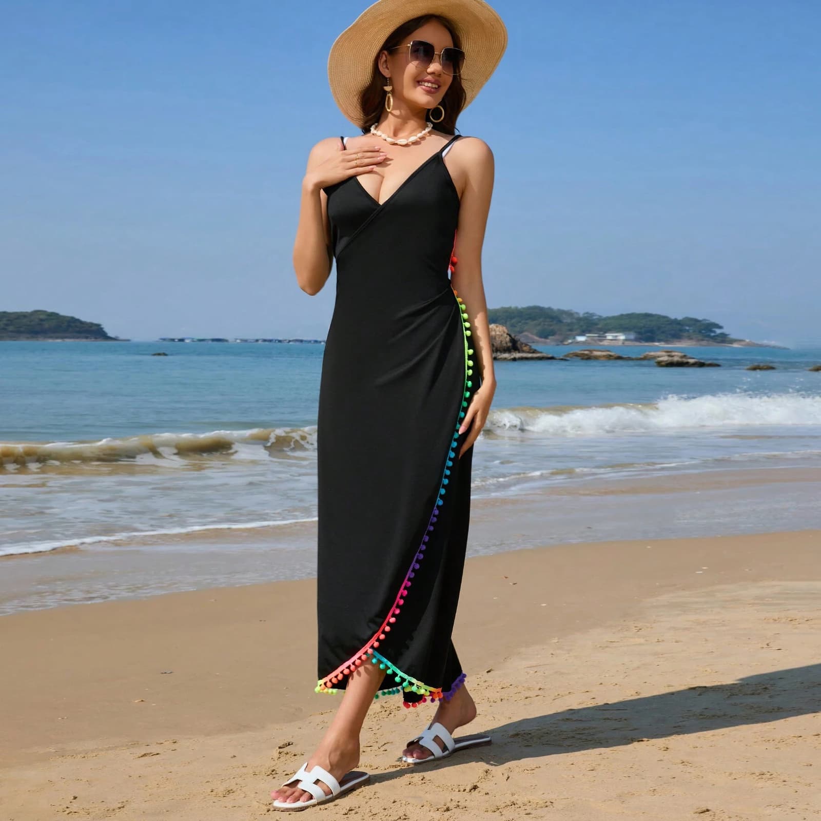 Vestido de playa para mujer, color sólido