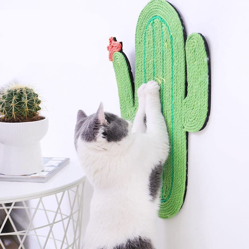 Rascador para gatos forma cactus con tapete de sisal