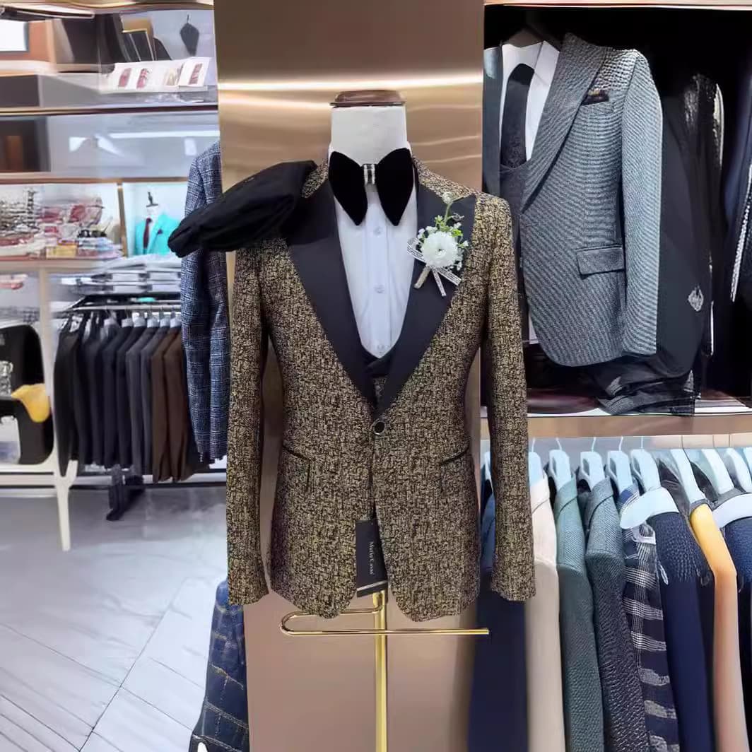 Traje jacquard de tres piezas para bodas y eventos