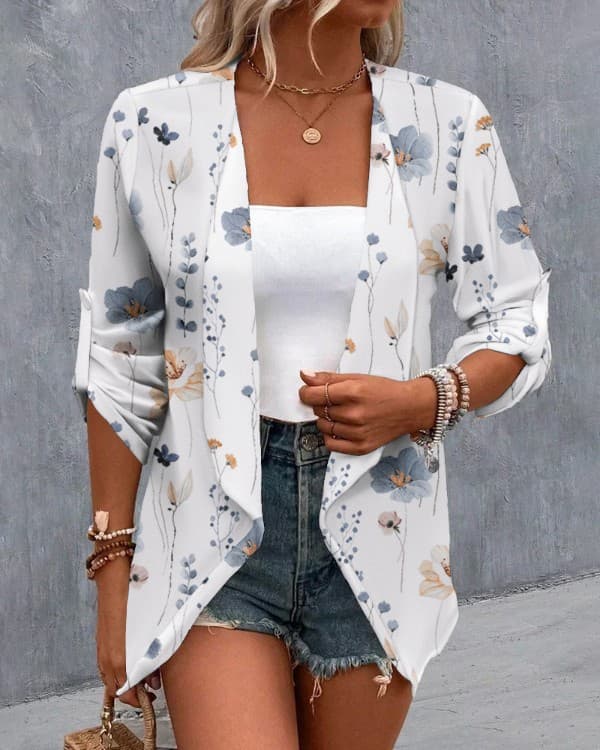 Cardigan casual para mujer con mangas enrolladas