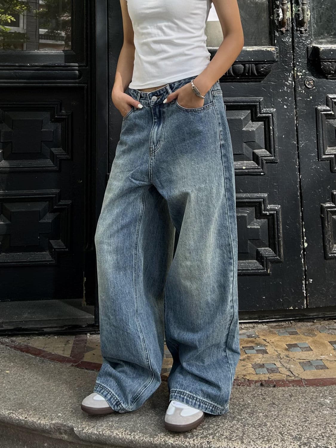 Pantalones vaqueros retro de talle alto para mujer