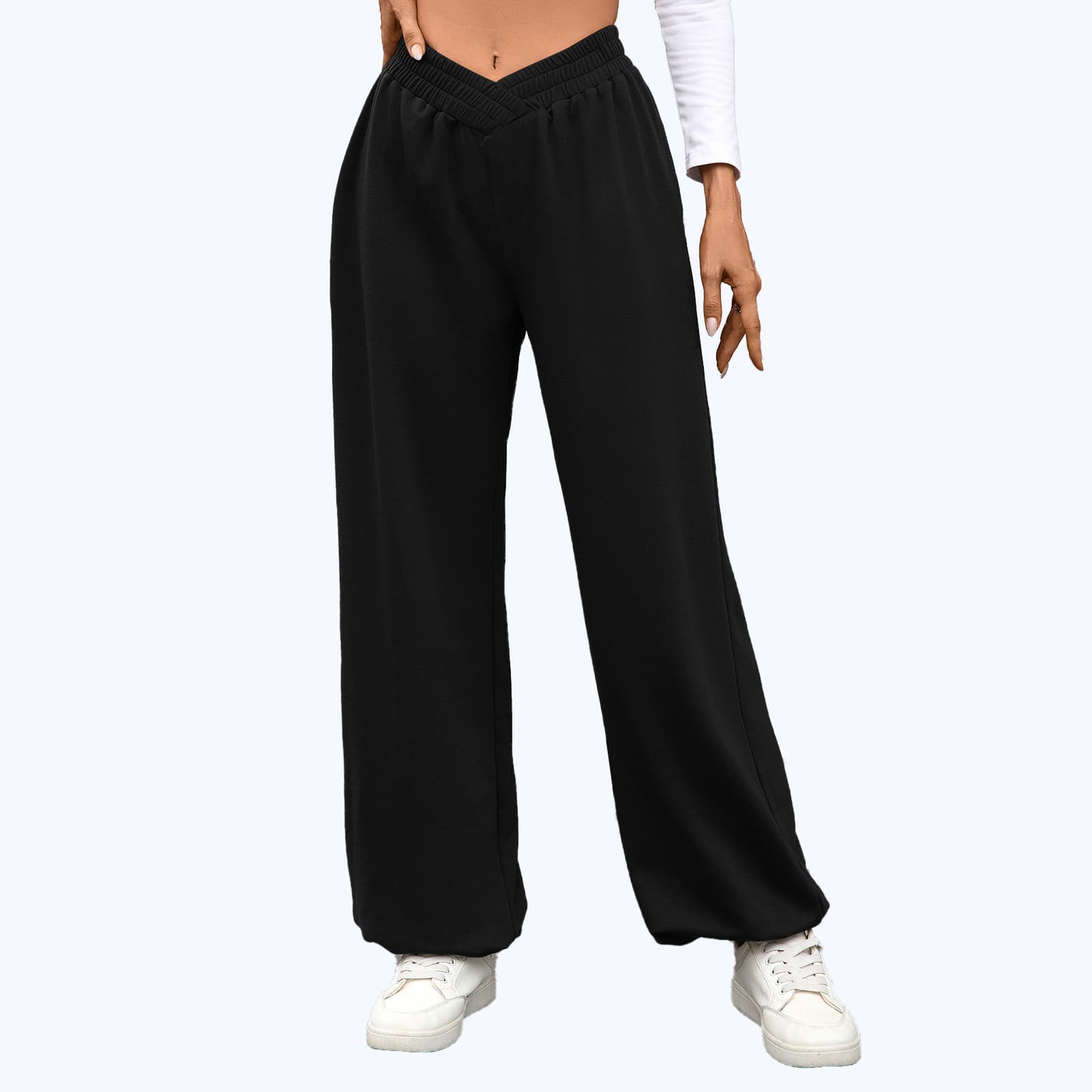 Pantalón cintura alta bolsillos amarre tobillo mujer