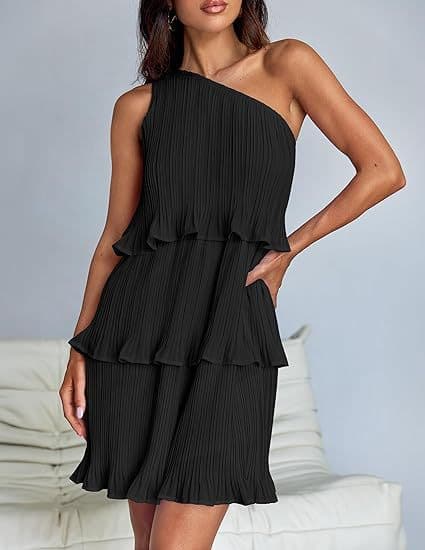 Vestido mujer hombro descubierto cintura alta