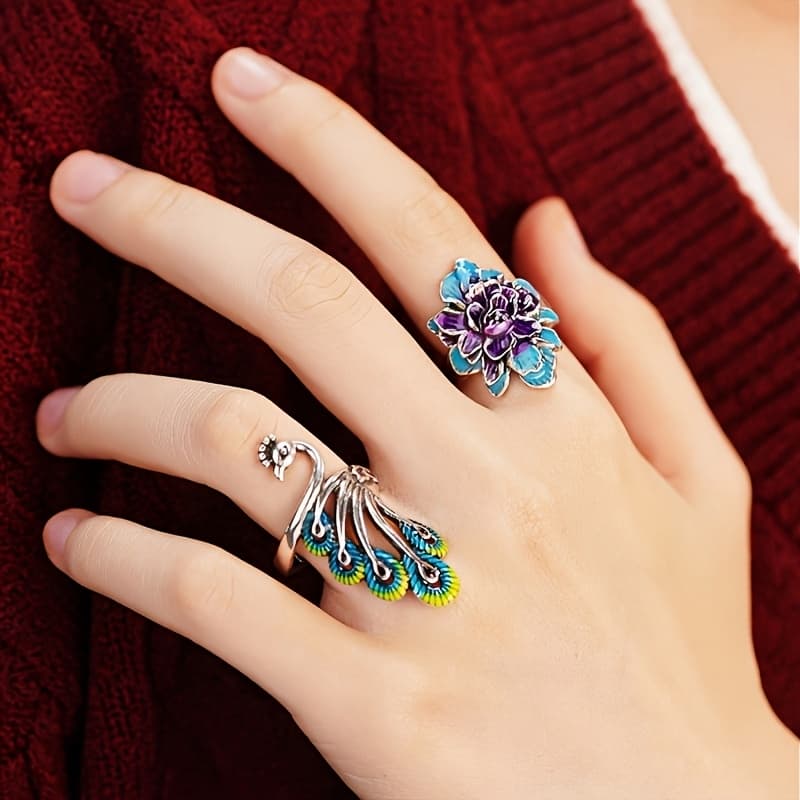 Anillo abierto forma pavo real lujo ligero ajustable