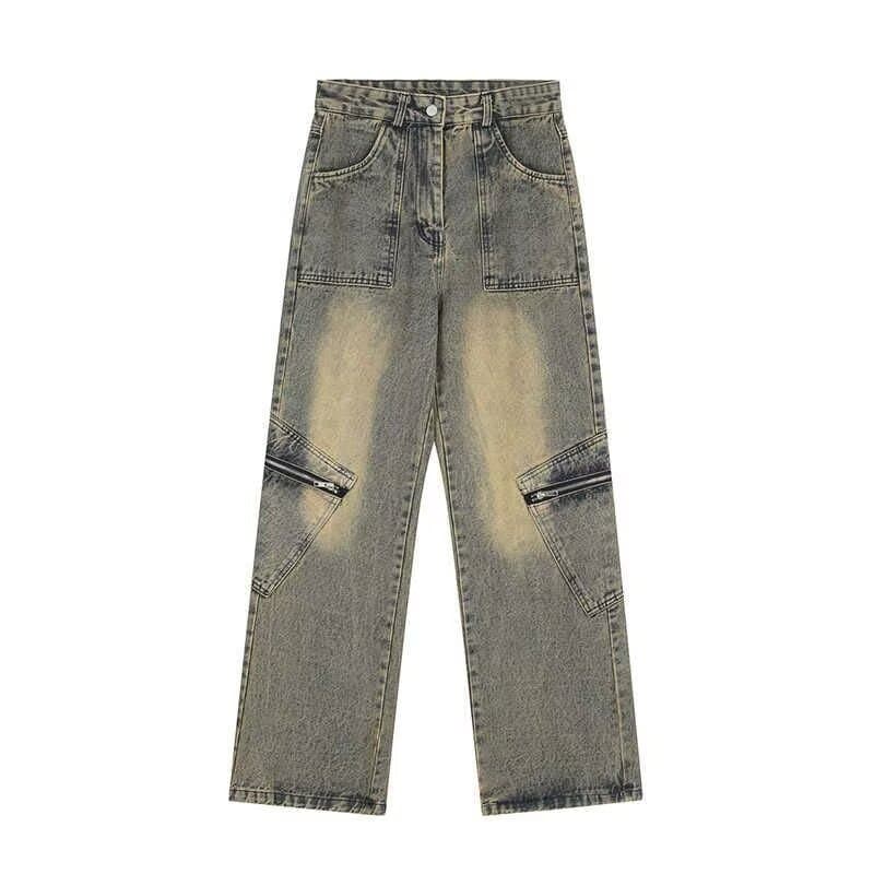 Pantalones denim teñido amarillo retro moderno