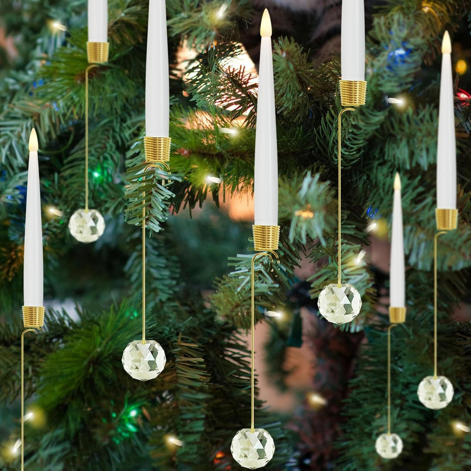 Adorno navideño LED con vela para árbol y decoración