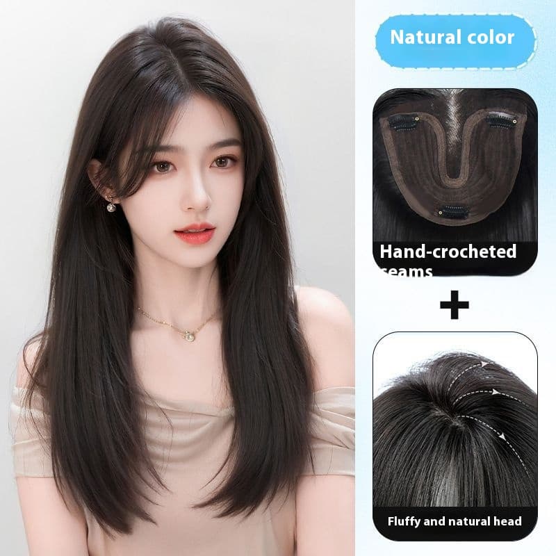 Peluca cabello completo fibra sintética marrón oscuro