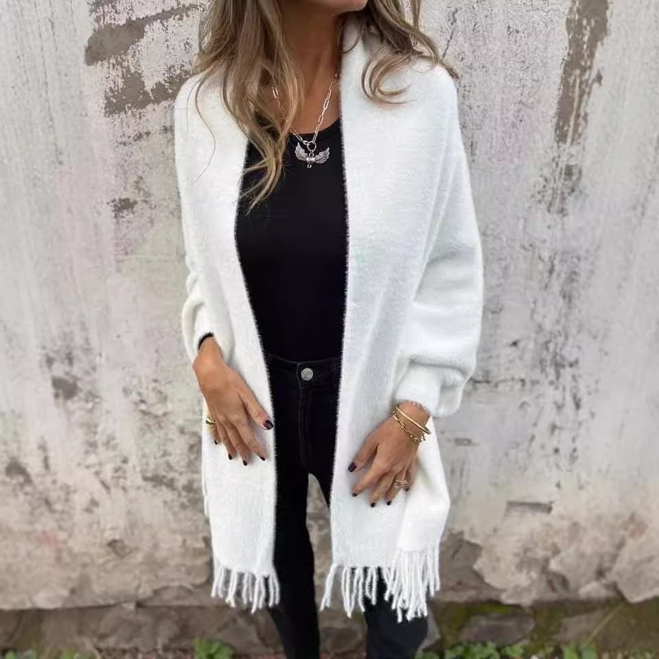 Cárdigan de mujer con mangas aletilla, diseño holgado y detalles con borlas