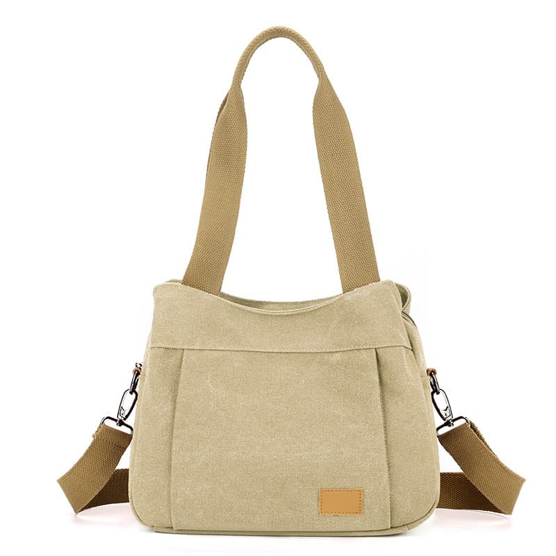 Bolsa retro multibolsillo de lona para mujer