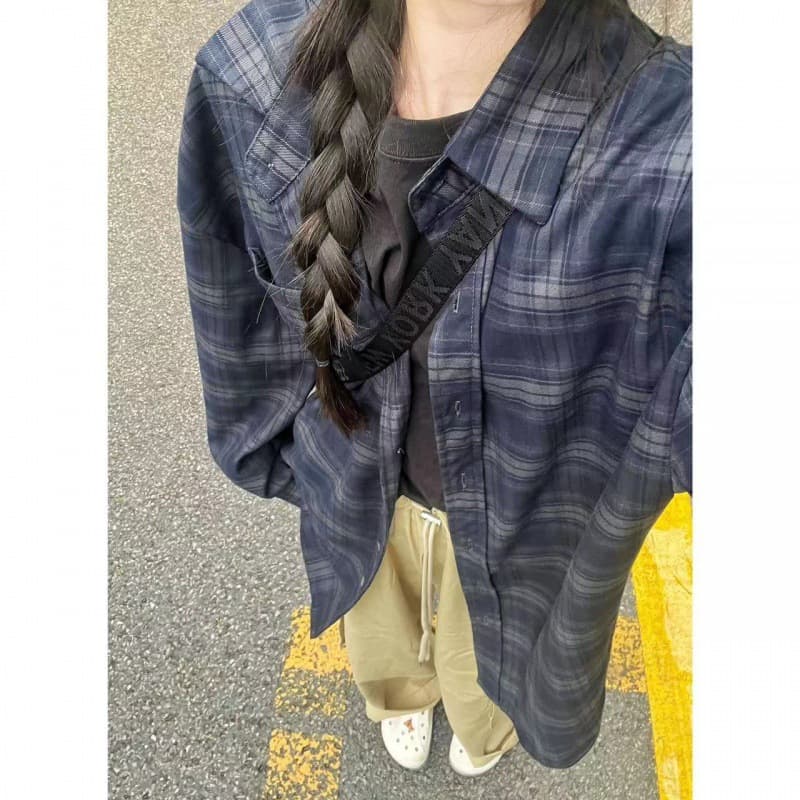 Camisa de cuadros retro suelta para mujer