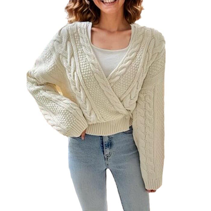 Cardigan de lana de alpaca con cuello en V para otoño e invierno