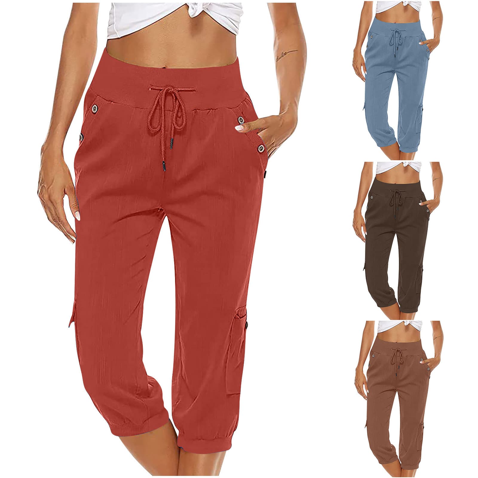 Pantalón cropped con cordón, ancho, estilo relajado