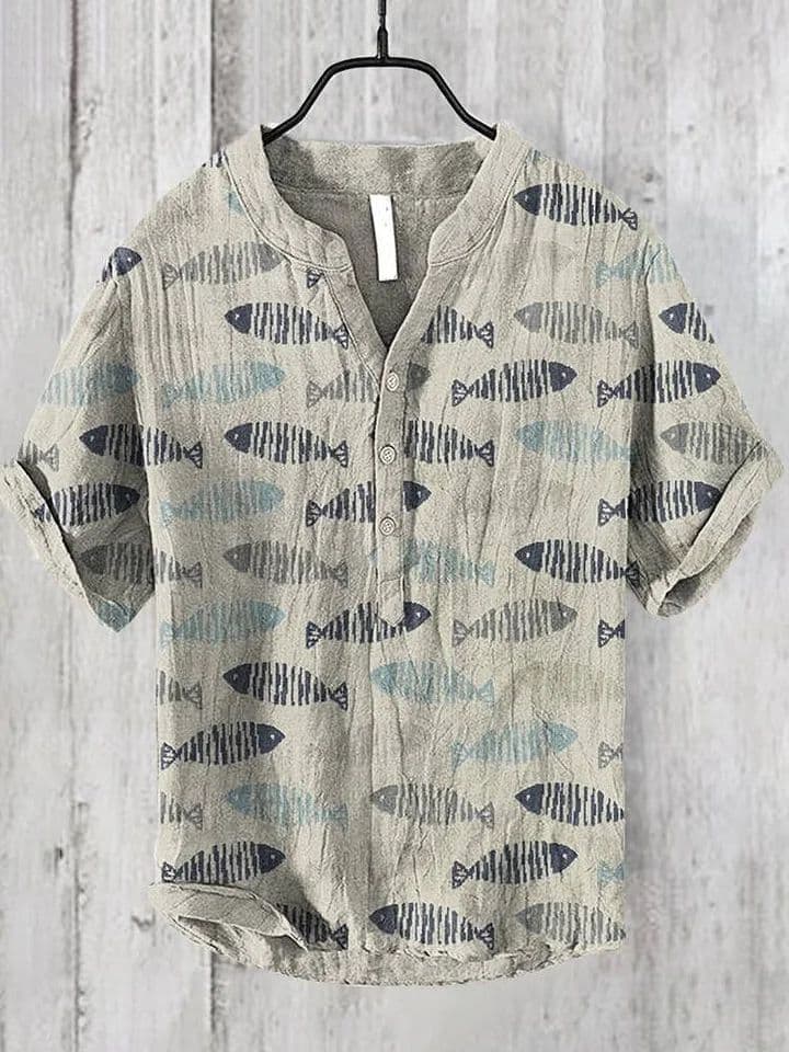 Camisa de lino corta estilo retro para hombre