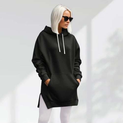 Sudadera con capucha hombros divididos color sólido