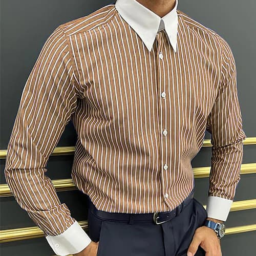 Camisa rayas hombre manga larga diseño negocios