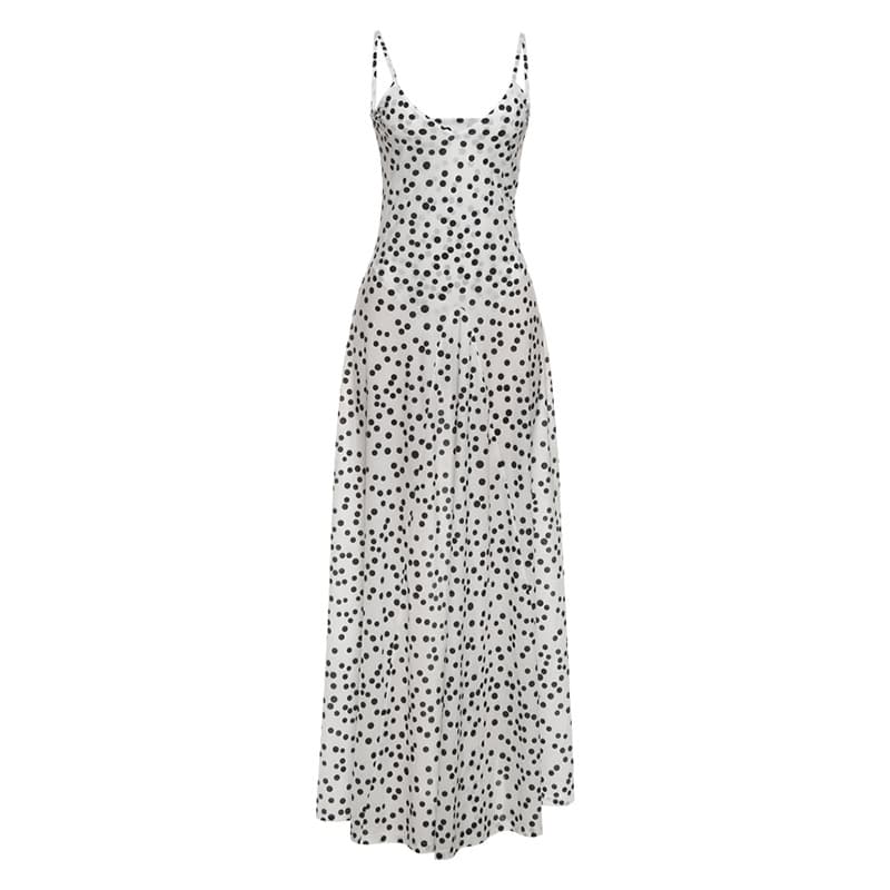 Vestido sin mangas con lunares estilo sling de cintura alta