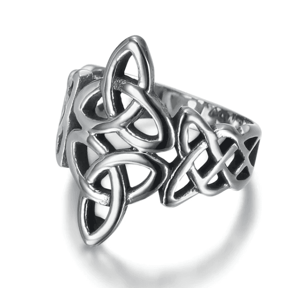 Anillo acero inoxidable con triquetra y nudo celta