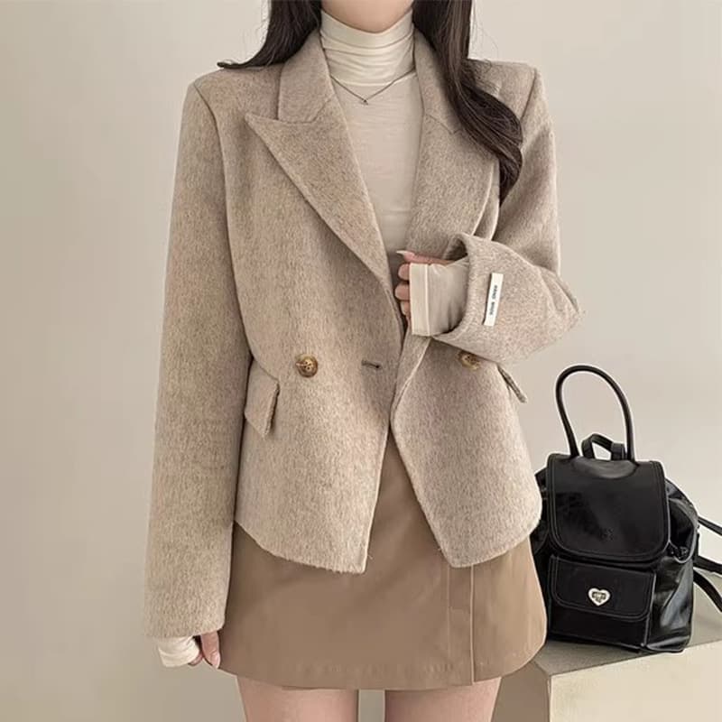 Chaqueta de lana suelta casual color único