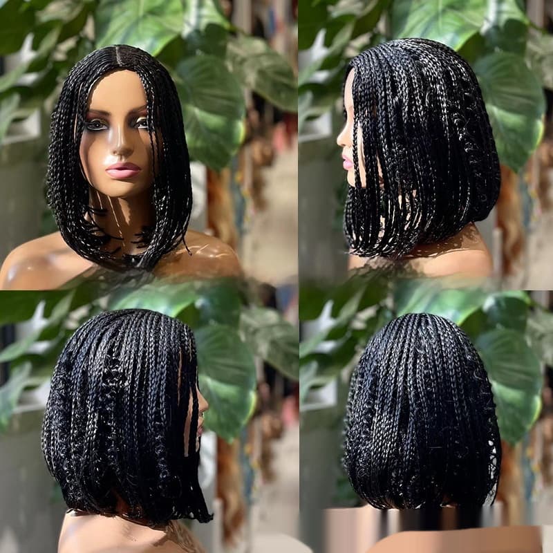 Peluca ondulada bohemia con trenza tejida a mano
