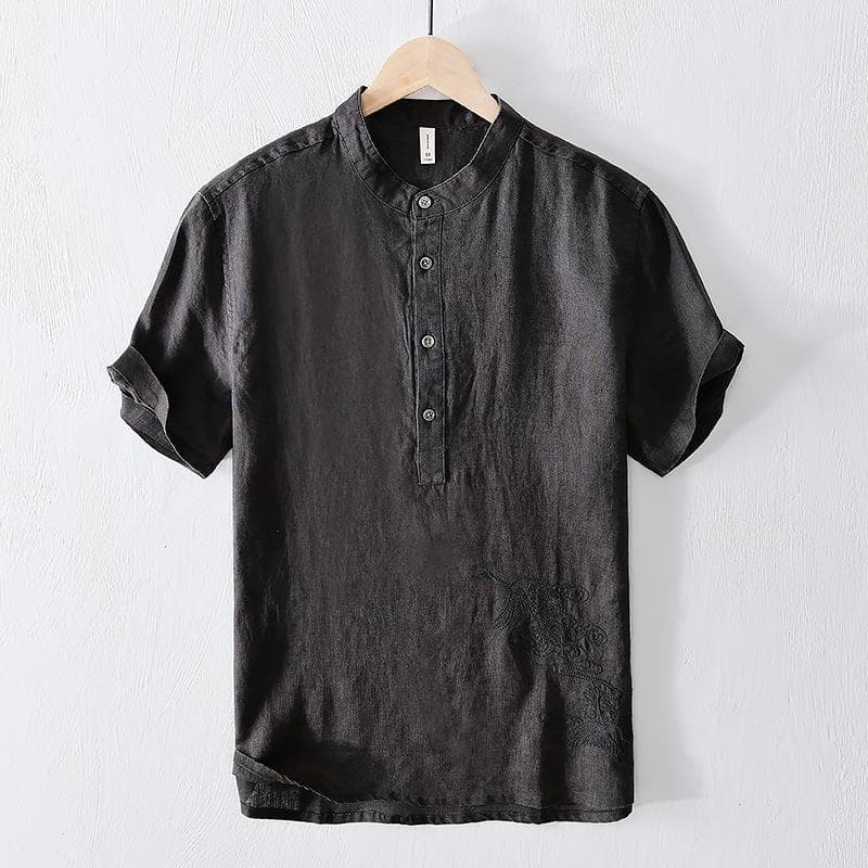 Blusa para hombre de lino con manga corta y bordado