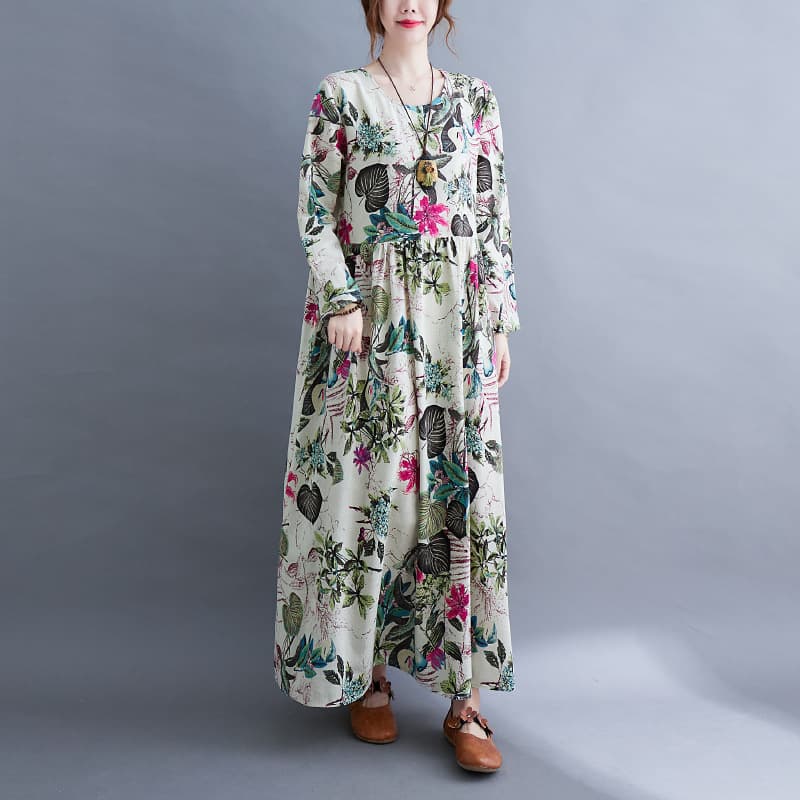 Vestido largo de manga larga estampado talla grande