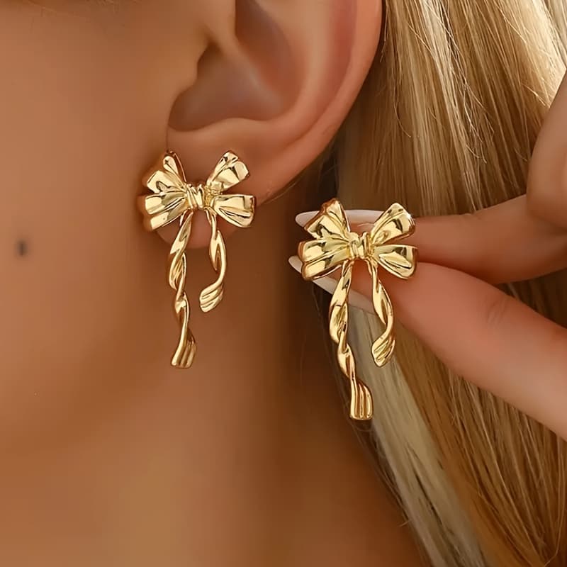 Aretes elegantes de moño estilo boho, par