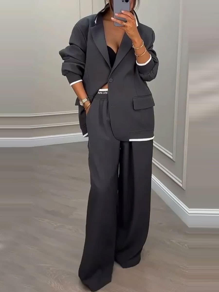 Conjunto chaqueta de manga larga y pantalones anchos
